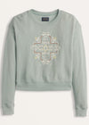 Light green sweatshirt with a geometric pattern on a white background