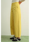 Person wearing yellow pants with a white background