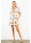 Woman wearing a floral dress on a white background