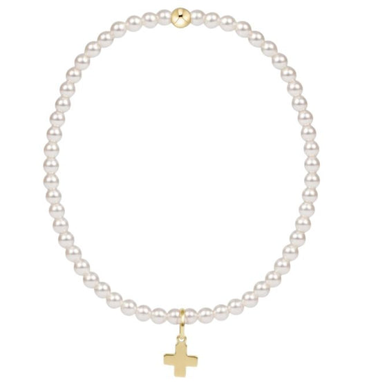 Classic Pearl 3MM Bead Bracelet- Signature Cross Gold Charm
