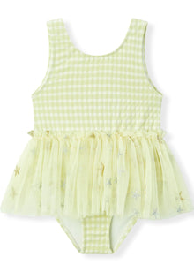  Ballet Skirt Swimsuit- Green Gingham
