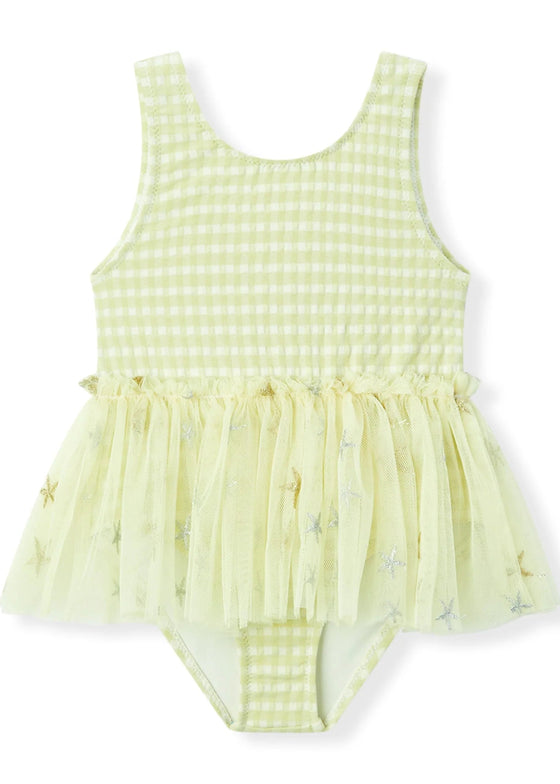Ballet Skirt Swimsuit- Green Gingham