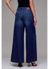 Wide-leg jeans worn by a person on a plain background