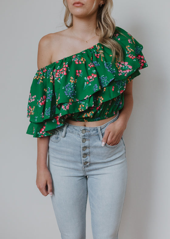 Ivana Floral One Shoulder Ruffle Top
