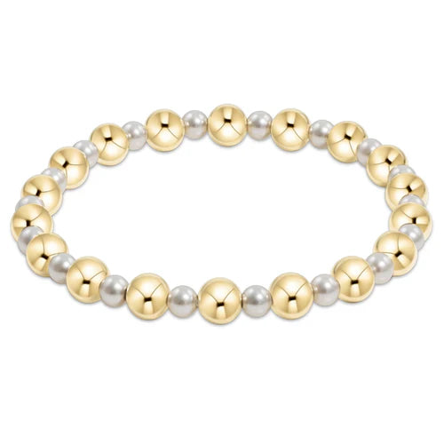 Pearl Grateful Pattern 4mm Bead Bracelet- 6mm Gold