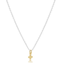  16" Necklace Sterling Mixed Metal- Signature Cross Small Gold Charm