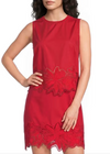 Red dress with lace details on a white background