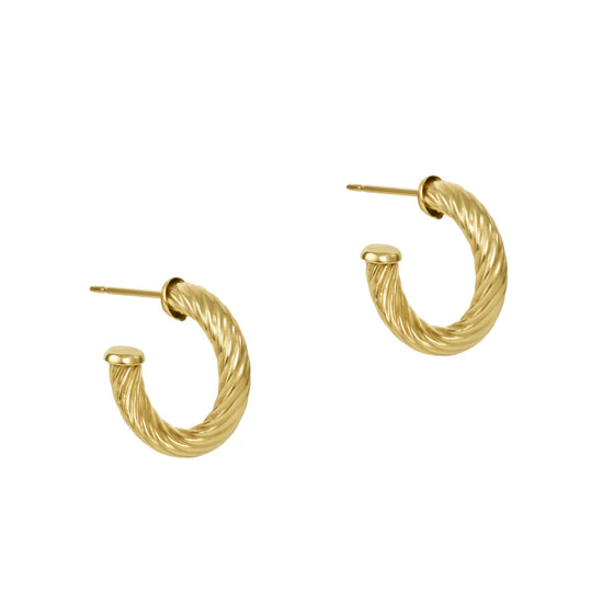 Round Gold 0.5" Post Hoop- 4mm- Textured Twist