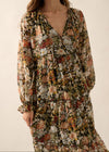Floral patterned dress worn by a person on a plain background