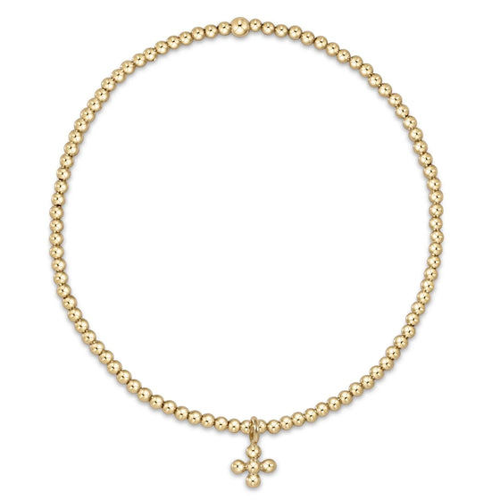 Classic Gold 2MM Bead Bracelet- Classic Beaded Signature Cross Small Gold Charm
